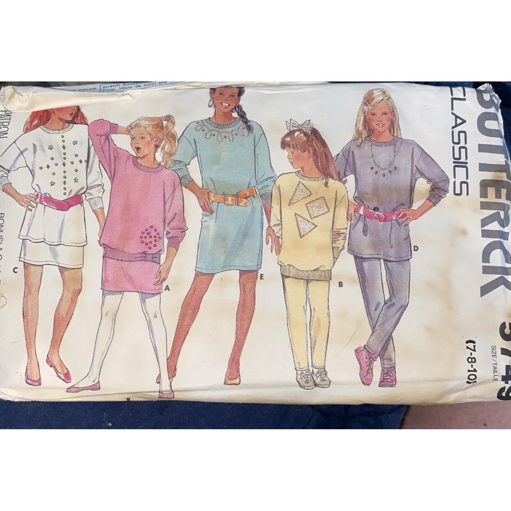 Vintage Butterick 5749 Girls Dress Top Skirt Pants Pattern Sz 7-10 Uncut 1980s